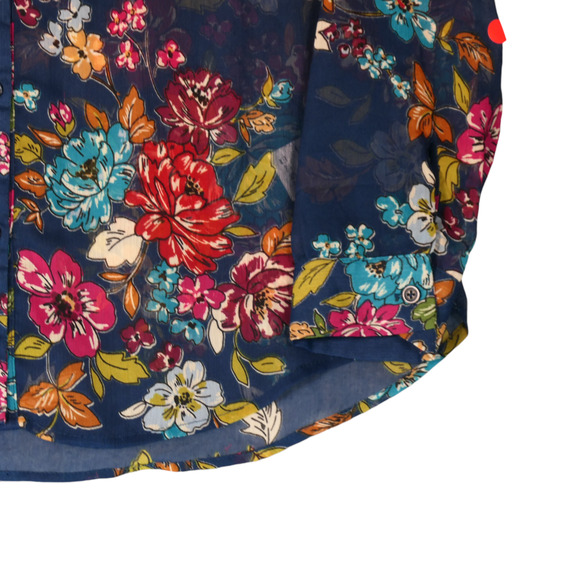 Kut From The Kloth Blouse Womens Large Blue Floral Sheer Roll Tab Sleeves Boho - Picture 4 of 13